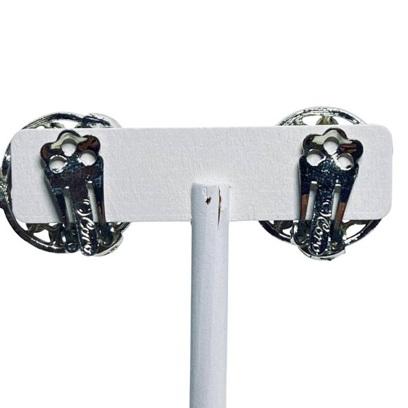 Vintage Coro Textured Silver Tone Clip On Earrings (5866) - Picture 2 of 7